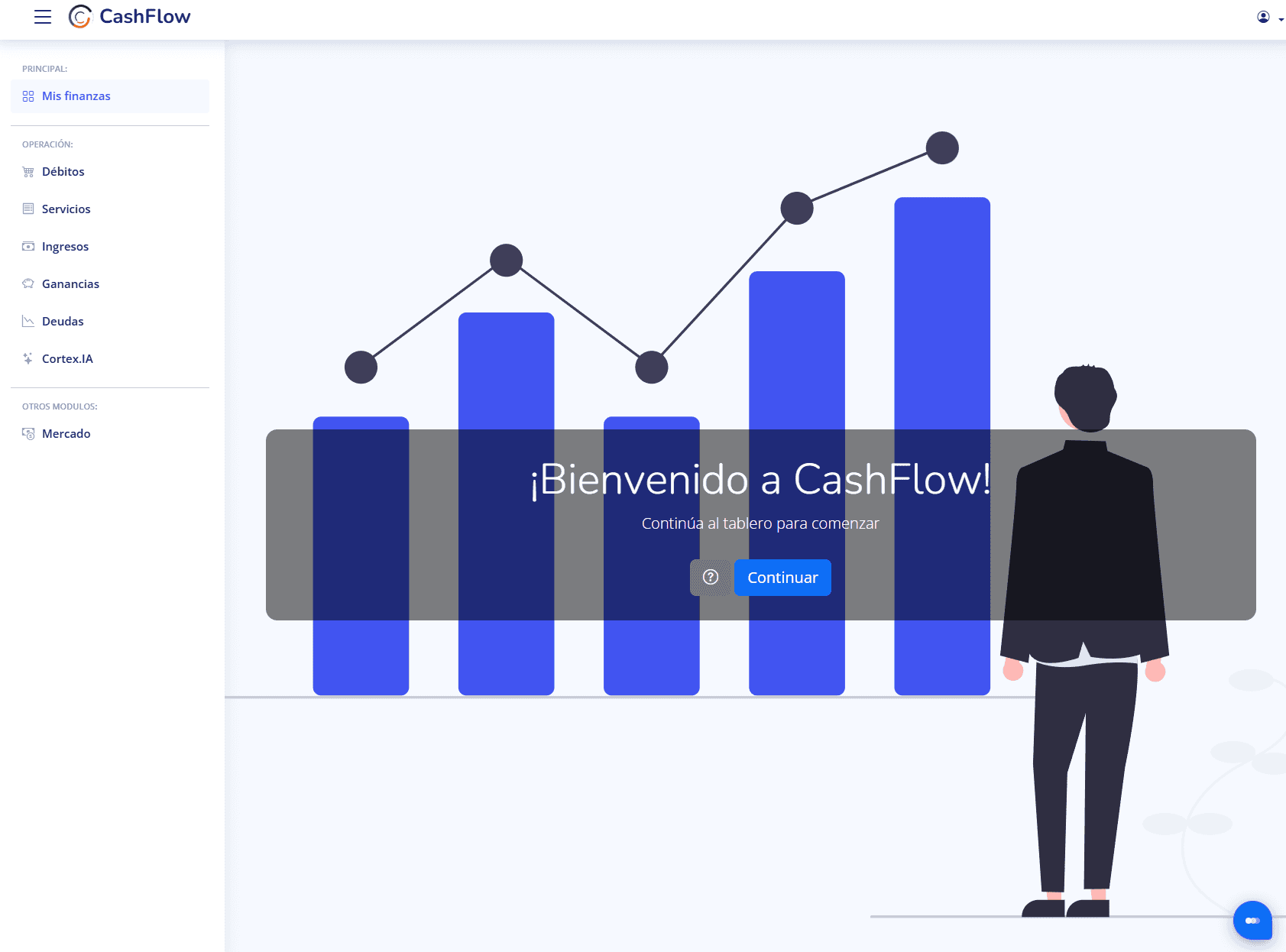 Tablero de CashFlow con balance mensual, balance anual y tendencia del año