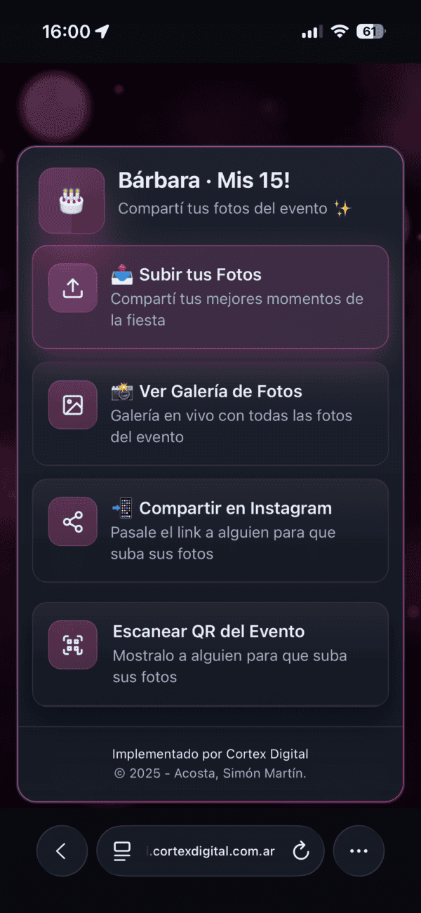 Servicio Eventos Premium · Plataforma de Fotos en Vivo (QR + Pantalla)