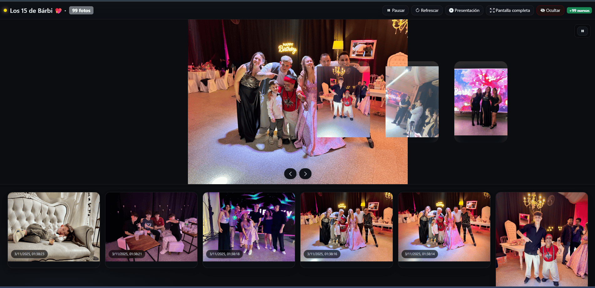 Vista de la galería de imágenes proyectada en pantalla gigante durante el evento de Bárbara.